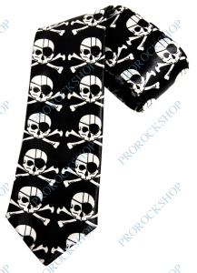 vázací kravata bílé pirátské lebky s hnáty