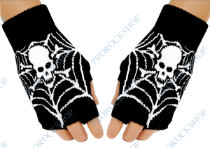 pletené rukavice bez prstů lebka s hnáty, pavučina