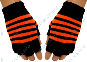 pletené rukavice bez prstů s oranžovými pruhy