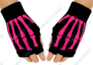 pletené rukavice bez prstů Růžový skeleton