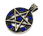 ocelový přívěsek na krk Pentagram - modré kameny