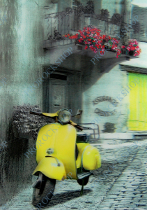 3D obraz, retro motocykl modrý