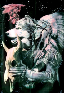 plakát, vlajka Indián, vlk, orel