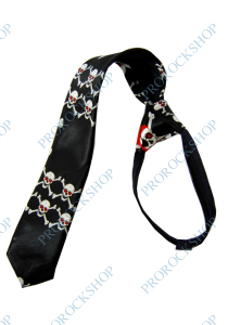 nasazovací kravata černá, lebky s hnáty