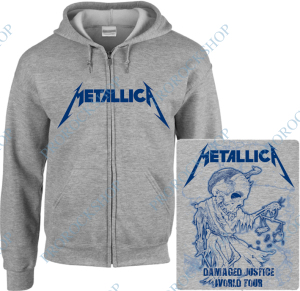 šedivá mikina s kapucí a zipem Metallica - Damaged Justice