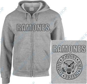 šedivá mikina s kapucí a zipem Ramones - Logo