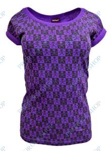 dívčí triko top - fialová šachovnice, lebky s hnáty II