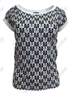 dívčí triko top - černobílá šachovnice, lebky s hnáty
