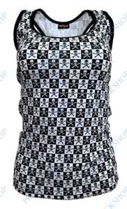 dívčí triko top - černobílá šachovnice, lebky s hnáty II