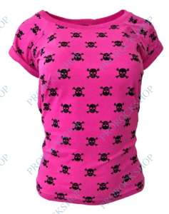 dámské triko top růžové s lebkami