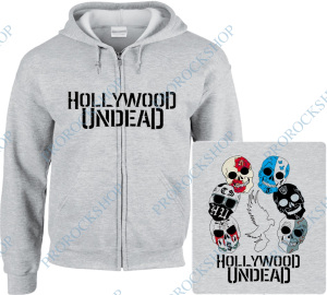 šedivá mikina s kapucí a zipem Hollywood Undead - Mask