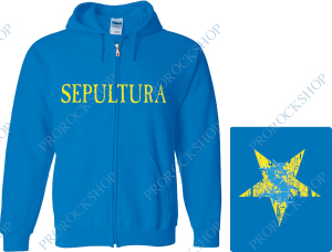 modrá mikina s kapucí a zipem Sepultura