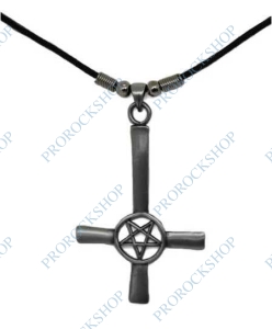 přívěsek na krk obrácený kříž a pentagram
