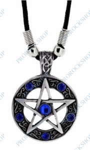 přívěsek na krk pentagram, modré kameny 3,3 cm