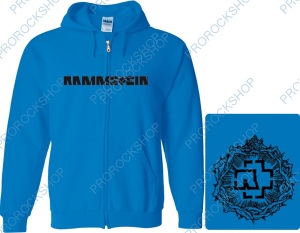 modrá mikina s kapucí a zipem Rammstein - logo