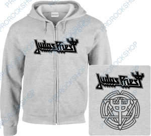 šedivá mikina s kapucí a zipem Judas Priest