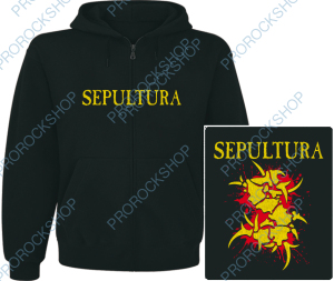 mikina s kapucí a zipem Sepultura - yellow logo