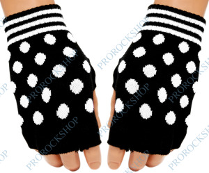 pletené rukavice bez prstů s bílými puntíky / bílé puntíky