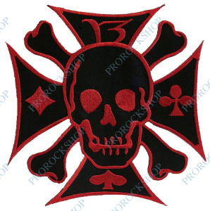 emblém / nášivka Lebka s hnáty na kříži - Red