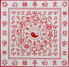 šátek jing jang, červený ve světlém poli