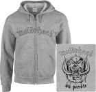 šedivá mikina s kapucí a zipem Motörhead - On Parole