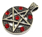 ocelový přívěsek na krk Pentagram - červené kameny