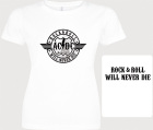 bílé dámské triko AC/DC - Rock And Roll Will Never Die