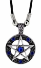 přívěsek na krk pentagram, modré kameny 3,3 cm