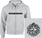 šedivá mikina s kapucí a zipem Rammstein - logo