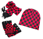zimní set, rukavice, čepice, šála - červená šachovnice