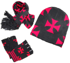 zimní set, rukavice, čepice, šála - maltézský kříž červený