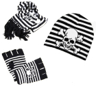 zimní set, rukavice, čepice, šála - lebka s hnáty, pruhy